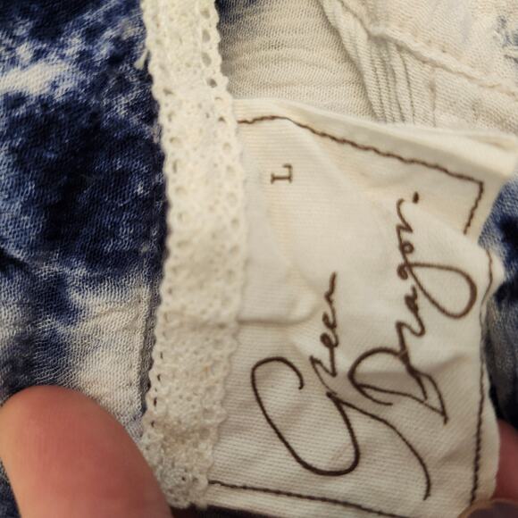 Green Dragon Women's Blue and White Tie Dye Longsleeve Button Up Top Size Large - Picture 7 of 9